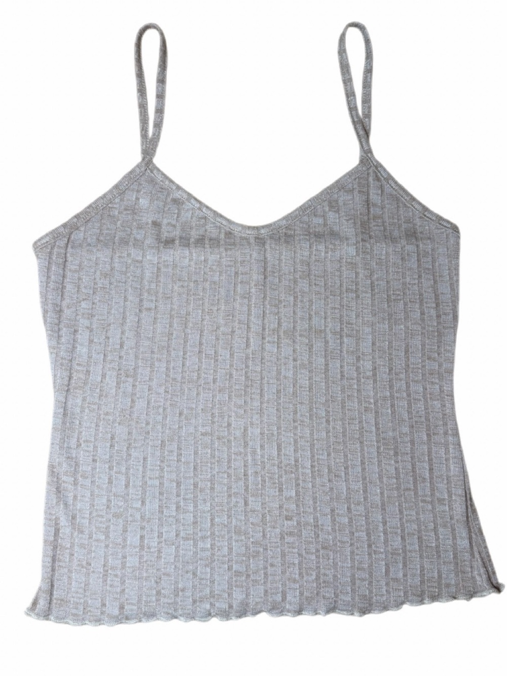 Source Unknown Ribbed Taupe V-Neck Spaghetti Strap Camisole